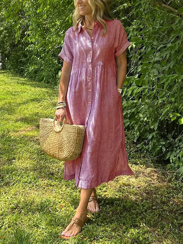 Ava | Chic Striped Shirt Dress with Collar