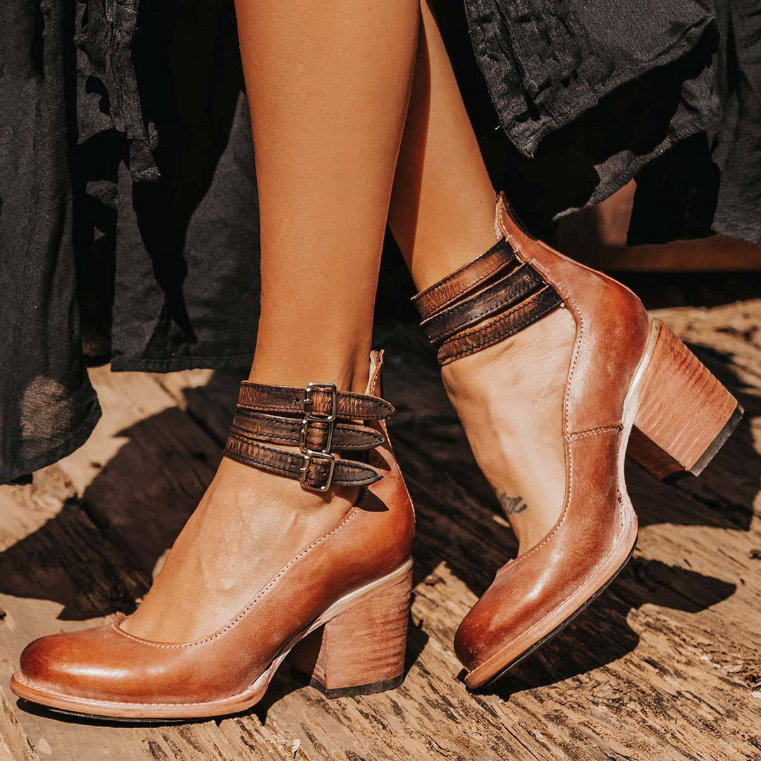 Sophia - Multi-Strap Heels with Chunky Heel