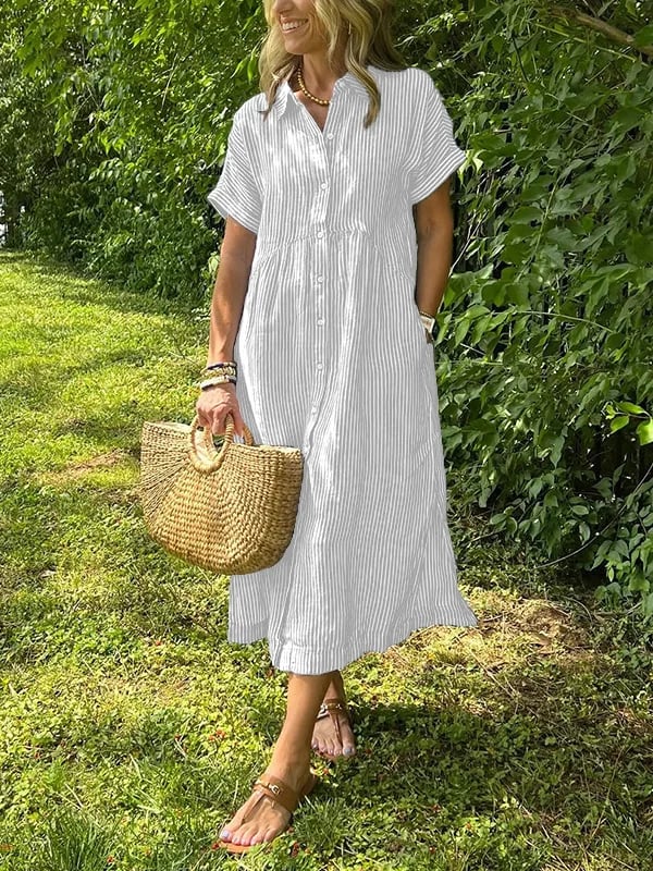 Ava | Chic Striped Shirt Dress with Collar