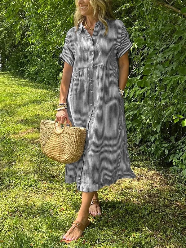 Ava | Chic Striped Shirt Dress with Collar