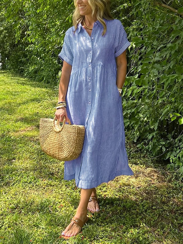 Ava | Chic Striped Shirt Dress with Collar