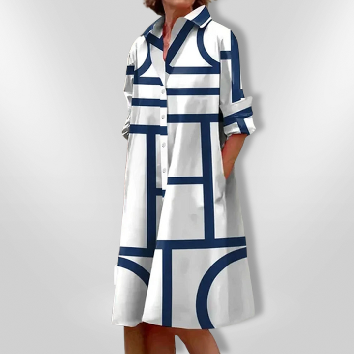 Bella | Elegant Printed Flowing Shirt Dress