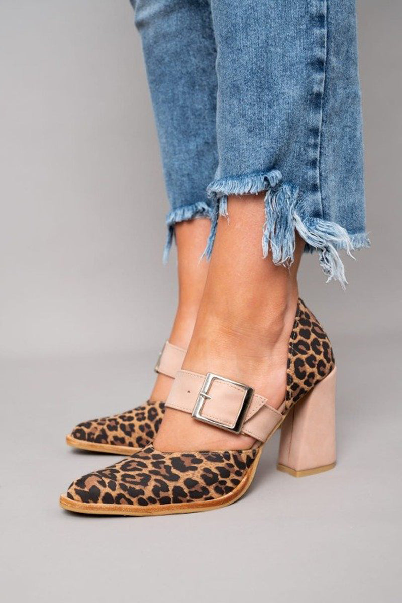 Judith - Leopard Print Suede Sandals with Stable Heel