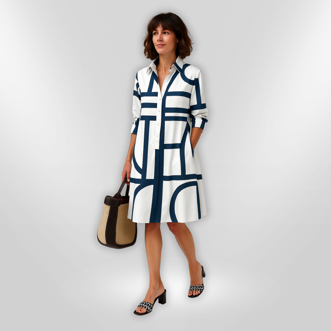 Bella | Elegant Printed Flowing Shirt Dress