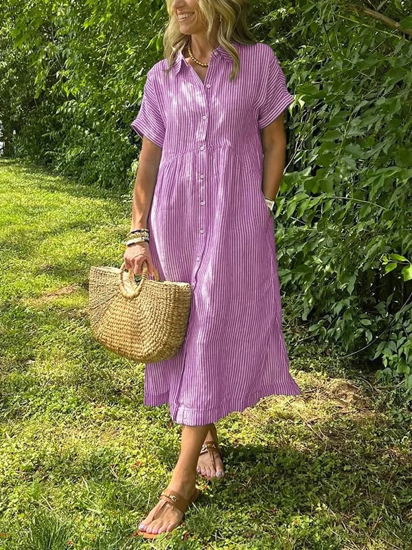 Ava | Chic Striped Shirt Dress with Collar