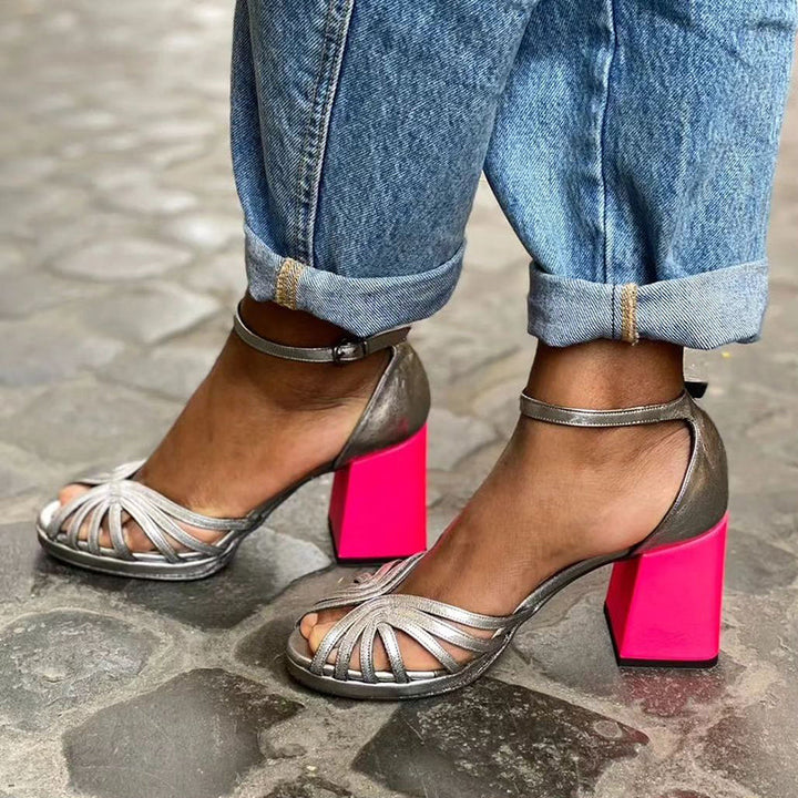Agnes - Sparkling Sandals with Thick Heel and Elegant Buckle