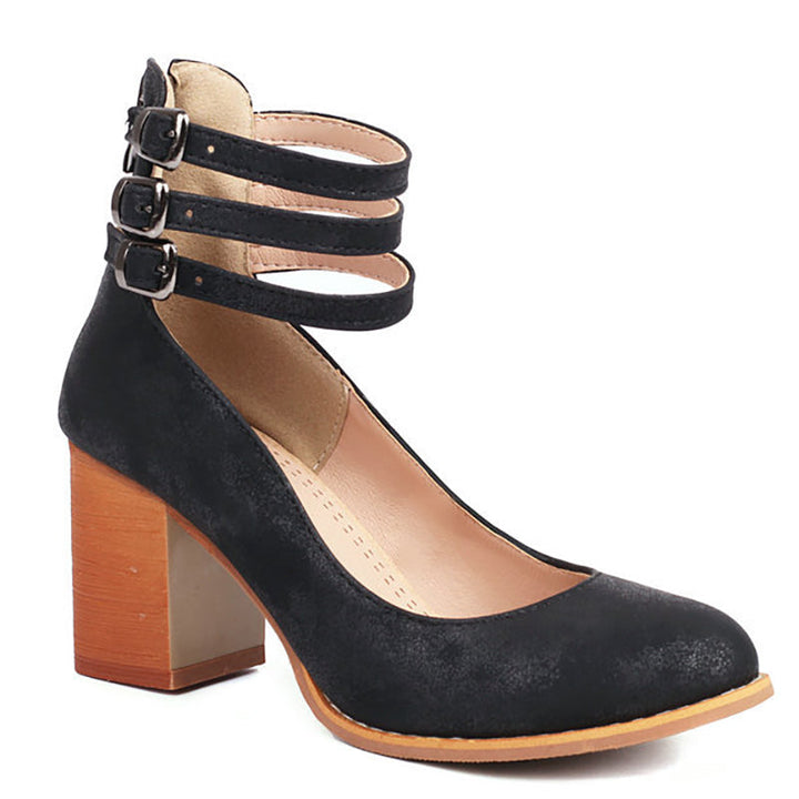 Lorna - Smooth sandals with ankle strap and chunky heel