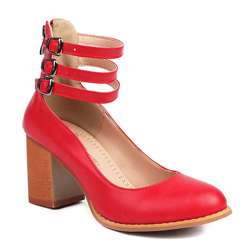 Lorna - Smooth sandals with ankle strap and chunky heel