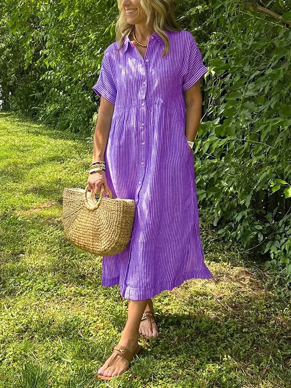 Ava | Chic Striped Shirt Dress with Collar