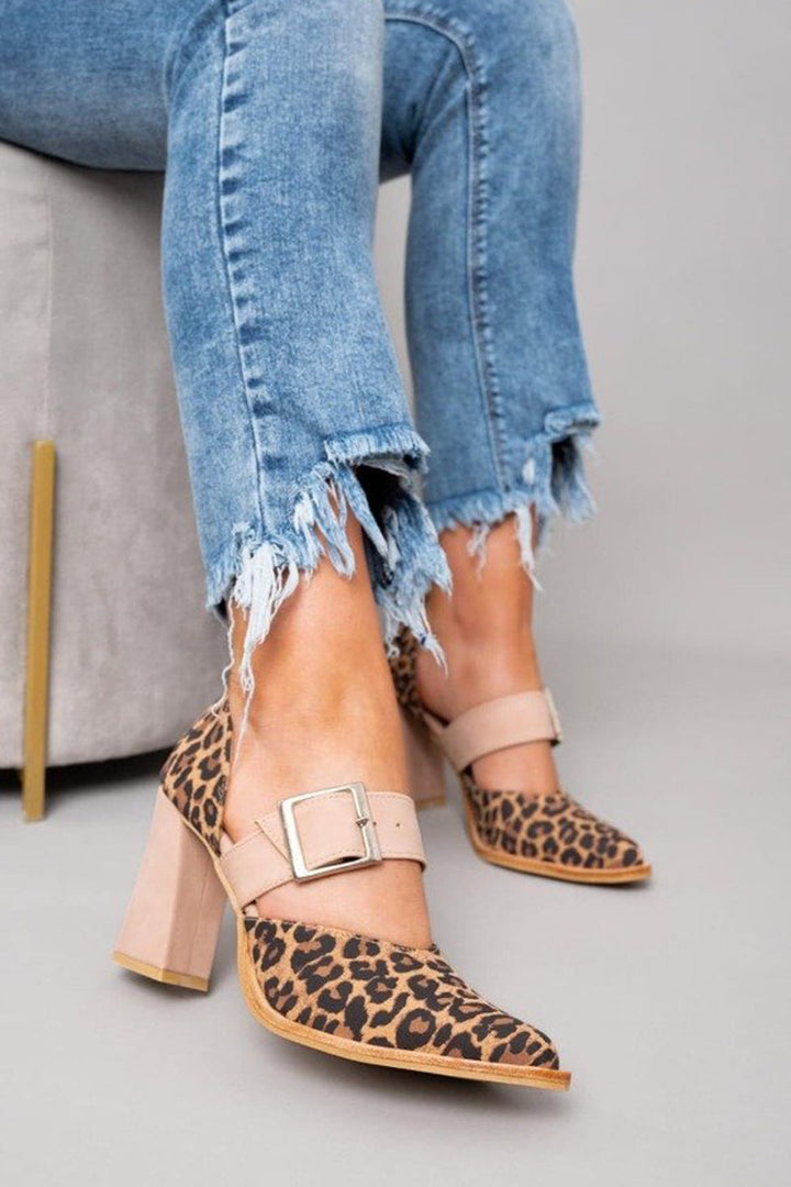 Judith - Leopard Print Suede Sandals with Stable Heel