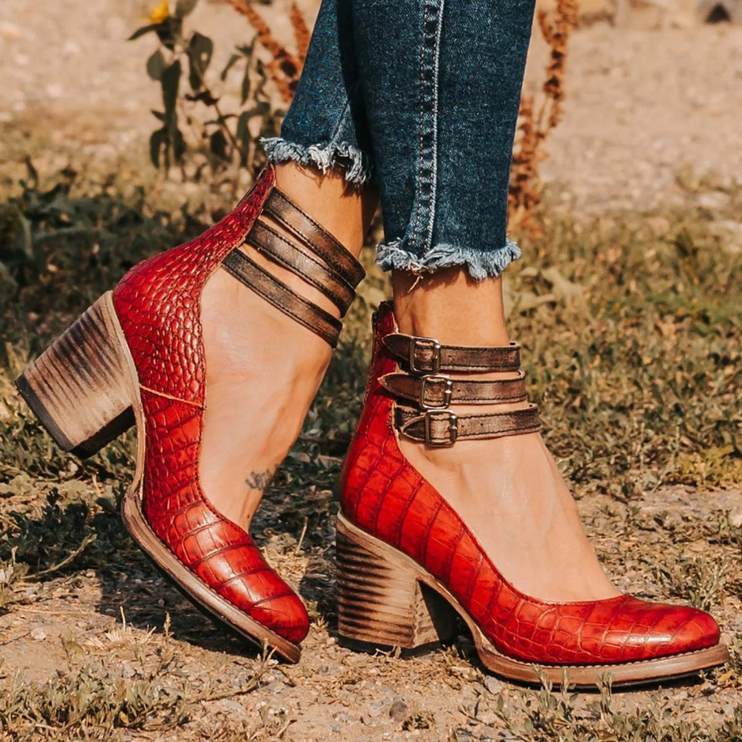 Sophia - Multi-Strap Heels with Chunky Heel