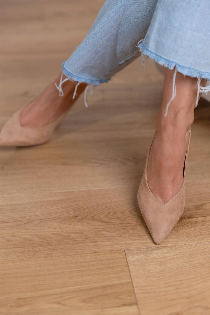 Jeanine - Nude Slingback Heels with Fine Heel